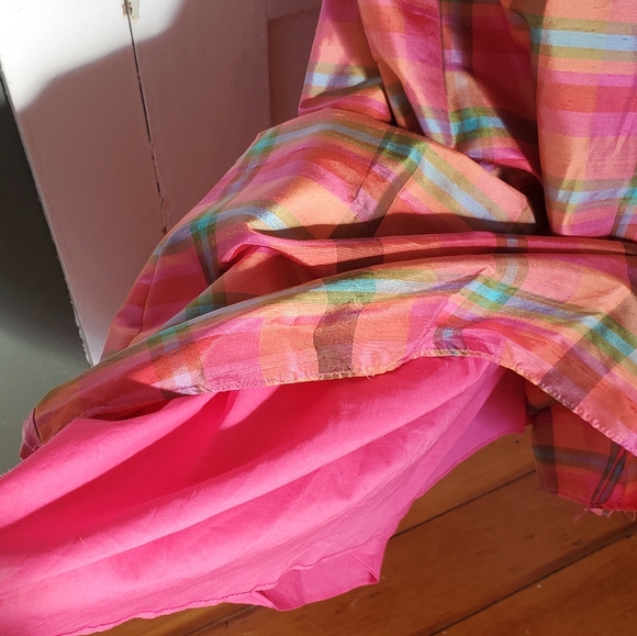 ❤HP❤ Isaac Mizrahi Fuchsia Orange Plaid Midi Silk Dress !🏵HP🏵! - Picture 8 of 11